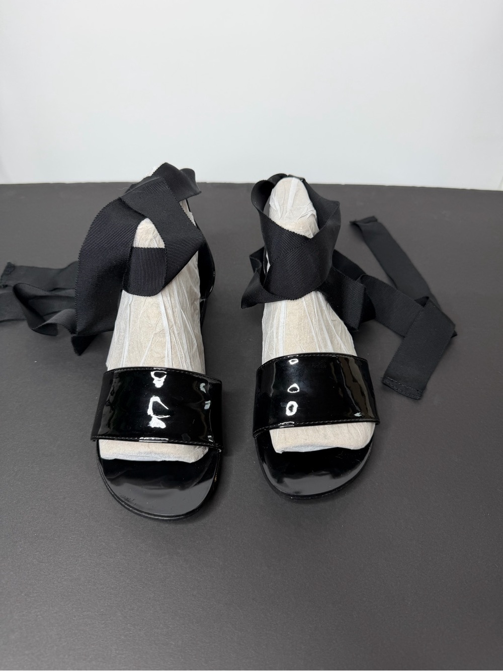 Forever 21 Black Patent Wrap-Around Ankle Tie Sandals